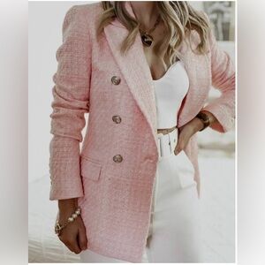 BARBIE VIBE ZARA WOMAN DOUBLE BREASTED TEXTURED TWEED JACKET PINK